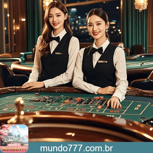 Imagem mostrando o cassino ao vivo da MUNDO777 com dealers reais conduzindo jogos de mesa